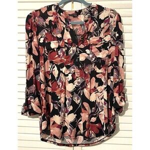 Ava & Grace Petite Shirt Vneck Pullover Pockets Black Floral Women’s Size PL